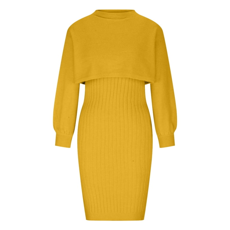 Lovskoo Women's Long Sleeve Sweater Dresses 2 Piece Outfits Sets Ribbed Knit  Crop Tops and Tank Bodycon Midi Dress Yellow - Walmart.com