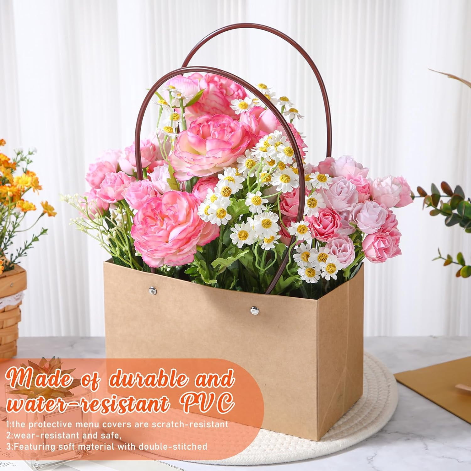 Flower Gift Boxes with Floral Foam Blocks, Bouquet Carrier Bags with Handle, Paper Flower Box for Bouquet, Floral Arrangement Box for Birthday, Wedding, Mother's Day Party Favor