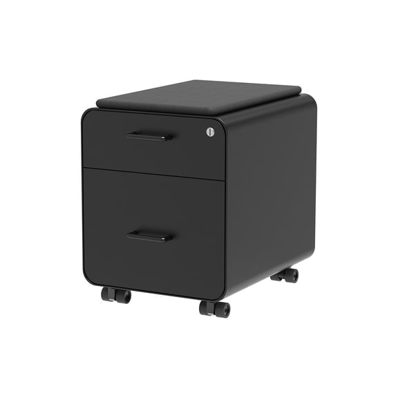 Monoprice Round Corner 2-Drawer File Cabinet - Black, Lockable With Seat Cushion - Workstream Collection