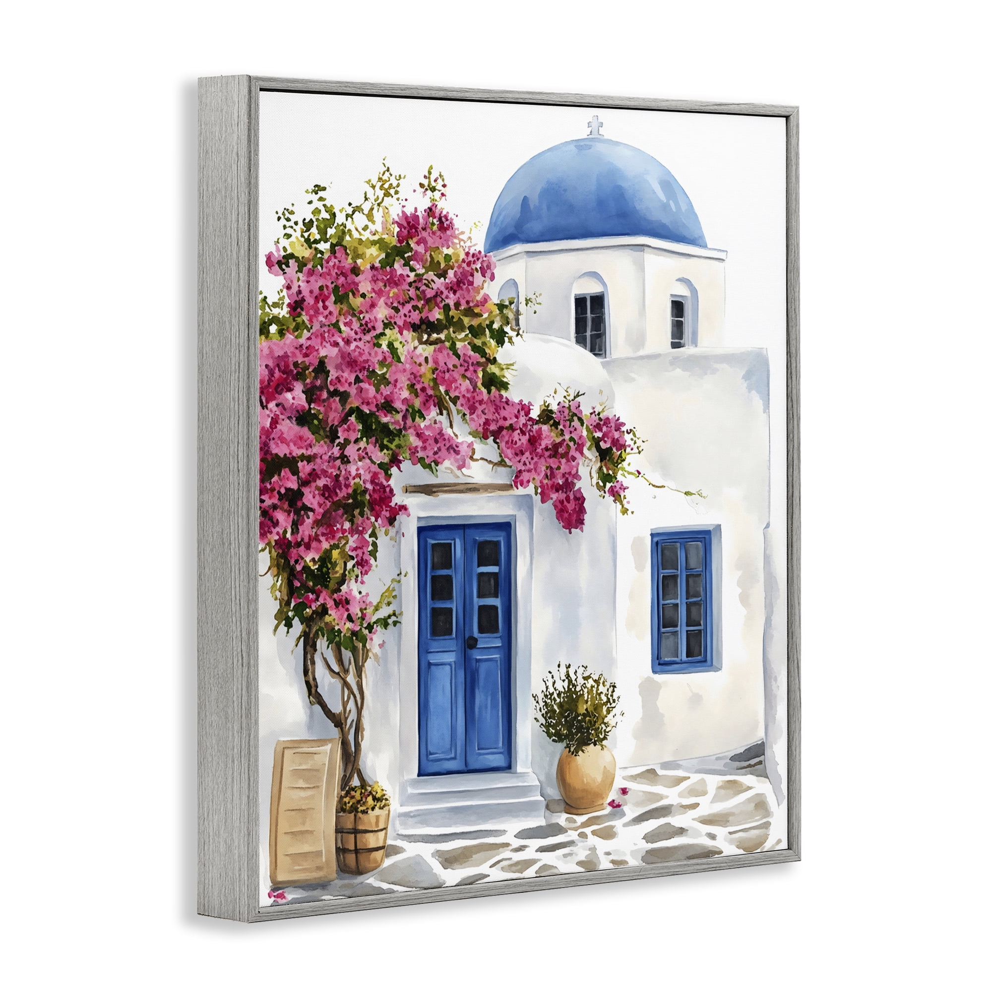 Stupell Industries Santorini House with Bougainvillea Gray Framed Giclee Art, design by LSR Design Studio