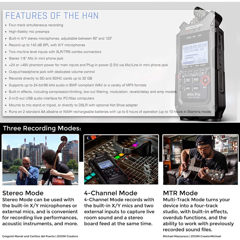 Zoom H4n Pro 4-Input/4-Track Portable Handy Recorder with Onboard