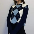 thumbnail image 2 of Fashion Women's Argyle Pattern Long Sleeve England Style Sweaters Ladies Top, 2 of 8