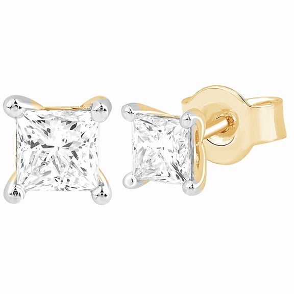 DewberryDiamonds 1 cttw Princess Cut IGI Certified Lab Grown Diamond Classic 4 Claw Solitaire Stud Earrings for Women & Men in 14K Solid White Gold Push Back (Clarity: VS, Color: EF, 1.00 cttw)