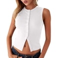 thumbnail image 3 of Bxsruta Women's Ribbed Knit Sleeveless Button Down Cropped Tank Top Casual Fitted Crew Neck Blouse, 3 of 8