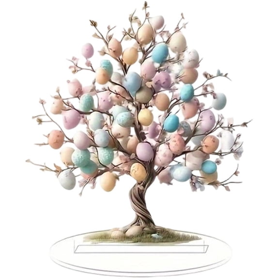 Jiibva Easter Table Decor, Bunny Egg Tree Ornament, 2D Easter Tree Colorful Eggs Acrylic Ornament Desktop Decoration for Home