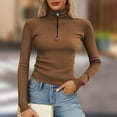 thumbnail image 2 of Lenpel Long Sleeve Shirts for Women Plus Size Turtleneck Half Zip Ribbed Knit Slim Crop Tops Fall Winter Clothes(Brown,XX-Large), 2 of 5