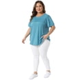 thumbnail image 3 of Women's Plus Short Sleeve Crew Neck Pleated Casual Tunic Blouse 1X Lake Blue, 3 of 6