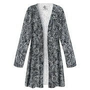 Women's Small Petite Maxi Cardigan Straight Medallion Chintz Designer Print Slinky Casual Long Flowy Drape Mid-Weight Duster Sweater Made in USA
