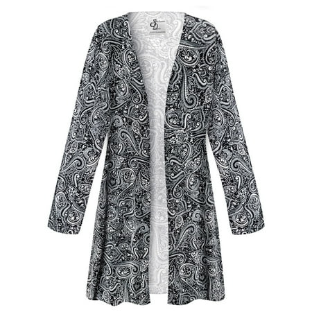Women's Large Petite Maxi Cardigan Straight Medallion Chintz Designer Print Slinky Casual Long Flowy Drape Mid-Weight Duster Sweater Made in USA