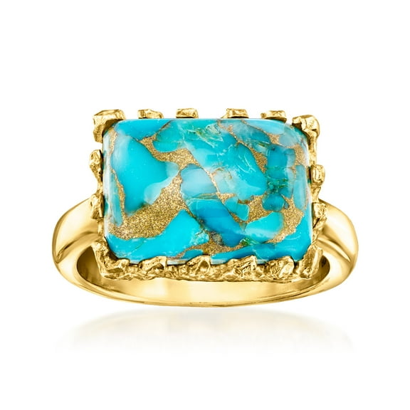 Ross-Simons Rectangular Turquoise Ring in 18kt Gold Over Sterling, Women's, Adult