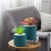 MyGift Dark Turquoise Ceramic Hobnail Textured Flower Planter Pots, Set of 2