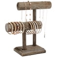 thumbnail image 1 of Bright Creations Rustic-Style 2-Tier Jewelry Organizer Stand, Wooden T-Bar Necklace Rack and Bracelet Holder Display for Selling, Bangle, Watch Tower, Rings, Earrings Storage (8x4x9 In), 1 of 4