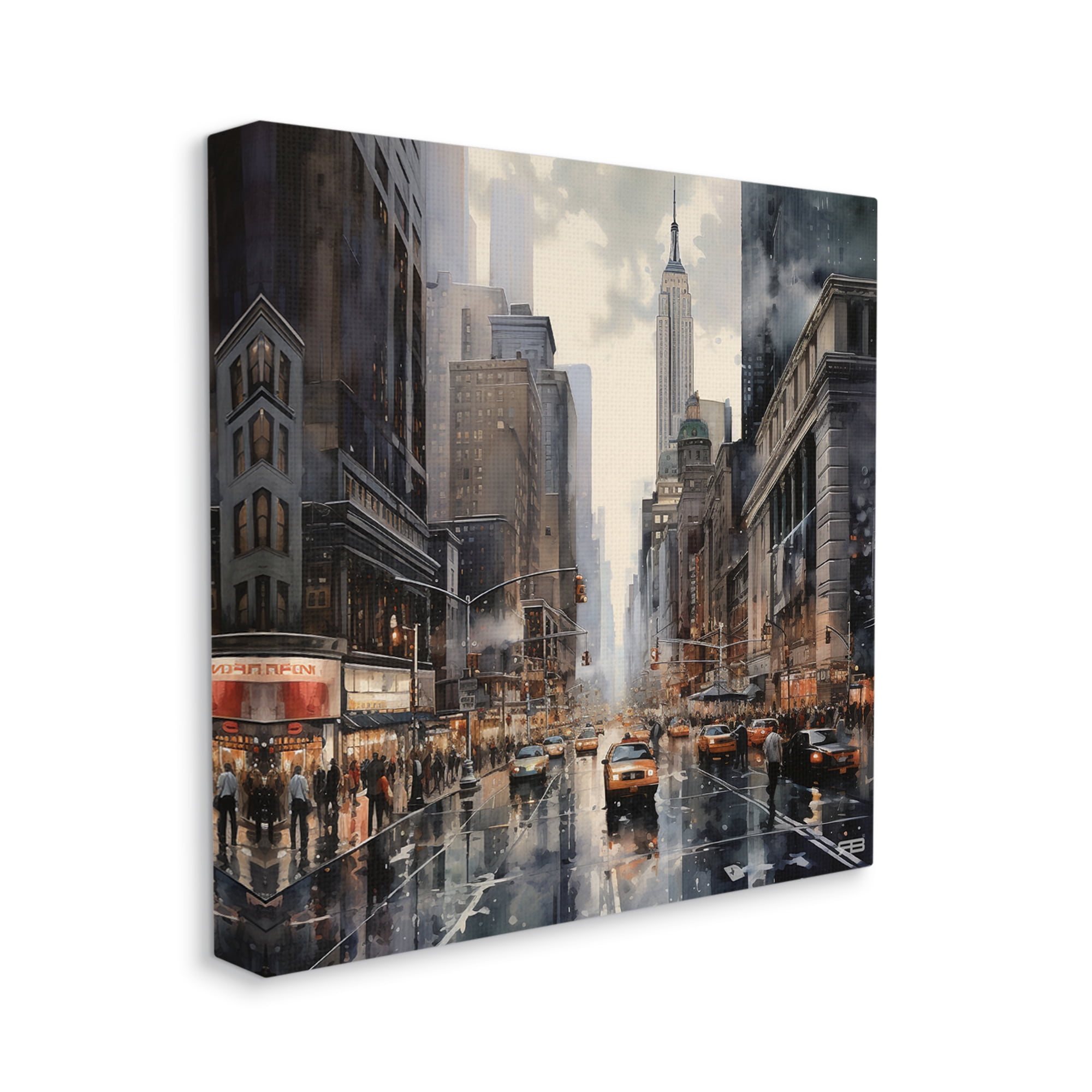 Stupell Industries Taxis in Urban City Transportation Painting Gallery Wrapped Canvas Art Print Wall Art, 17 x 17