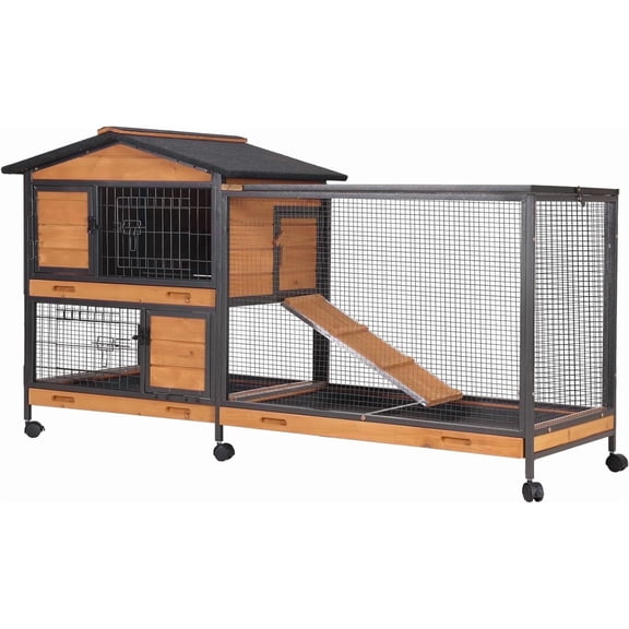 MEDEHOO Rabbit Hutch Outdoor Indoor, Rabbit Cage with Wheels Bunny Cage Large Guinea Pig Cage for Small Animals with Tray