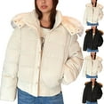 thumbnail image 5 of qucoqpe Womens Solid Furry Hooded Puffer Coat with Button & Zipper Closure Long Sleeve Winter Jacket with Pockets for Women, 5 of 5