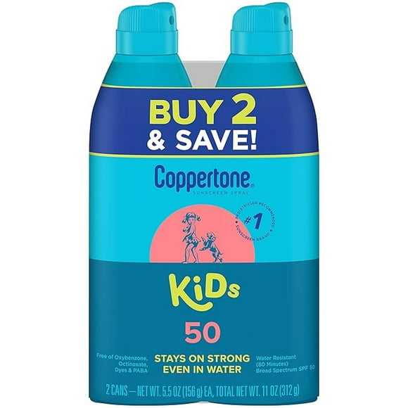 Coppertone Sunscreen Spray SPF 50 Kids, 5.5 oz (2 pack)