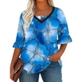 thumbnail image 2 of Ounisa Womens 1/2 Sleeve T Shirt Crew Neck Printed Flared Sleeve V Neck Ruched Summer Casual Trendy Tops XL-5XL, 2 of 6
