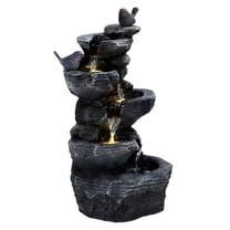 Ltoshu 5-Tier Cascading Rock Water Fountain - Outdoor Patio Water Feature with LED Lights, Weatherproof Garden Waterfall Decor for Backyard, Porch & Home Art (Includes Pump)
