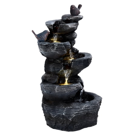 Ltoshu 5-Tier Cascading Rock Water Fountain - Outdoor Patio Water Feature with LED Lights, Weatherproof Garden Waterfall Decor for Backyard, Porch & Home Art (Includes Pump)