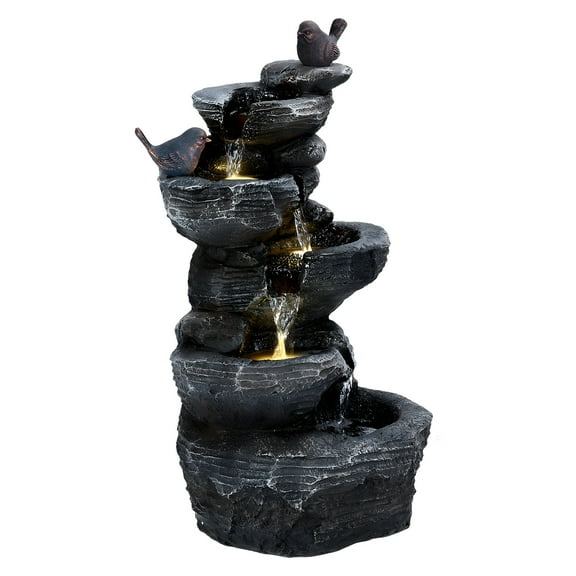 Ltoshu 5-Tier Cascading Rock Water Fountain - Outdoor Patio Water Feature with LED Lights, Weatherproof Garden Waterfall Decor for Backyard, Porch & Home Art (Includes Pump)
