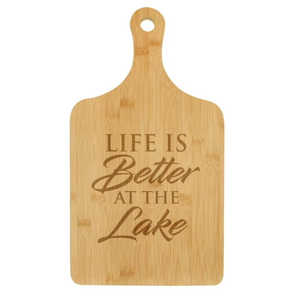Charcuterie Board With Handle Cheese Board Bamboo Cutting Board Gift Life Is Better By The Lake (Small 13.5” x 7”)