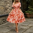 thumbnail image 4 of Warop Summer Midi Dresses for Womens Short Sleeve Wrap V Neck A-Line Dress Floral Print High Waist Boho Sundresses, 4 of 5