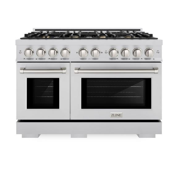ZLINE 48 in. 6.7 cu. ft. Double Oven Gas Range in Stainless Steel with 8 Brass Burners (HGR-BR-48)