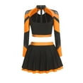 thumbnail image 4 of Aislor Womens Shiny Rhinestone Cheerleading Uniform 2 Piece Set Long Sleeve Crop Top & Skirt For Dance Orange XXL, 4 of 6