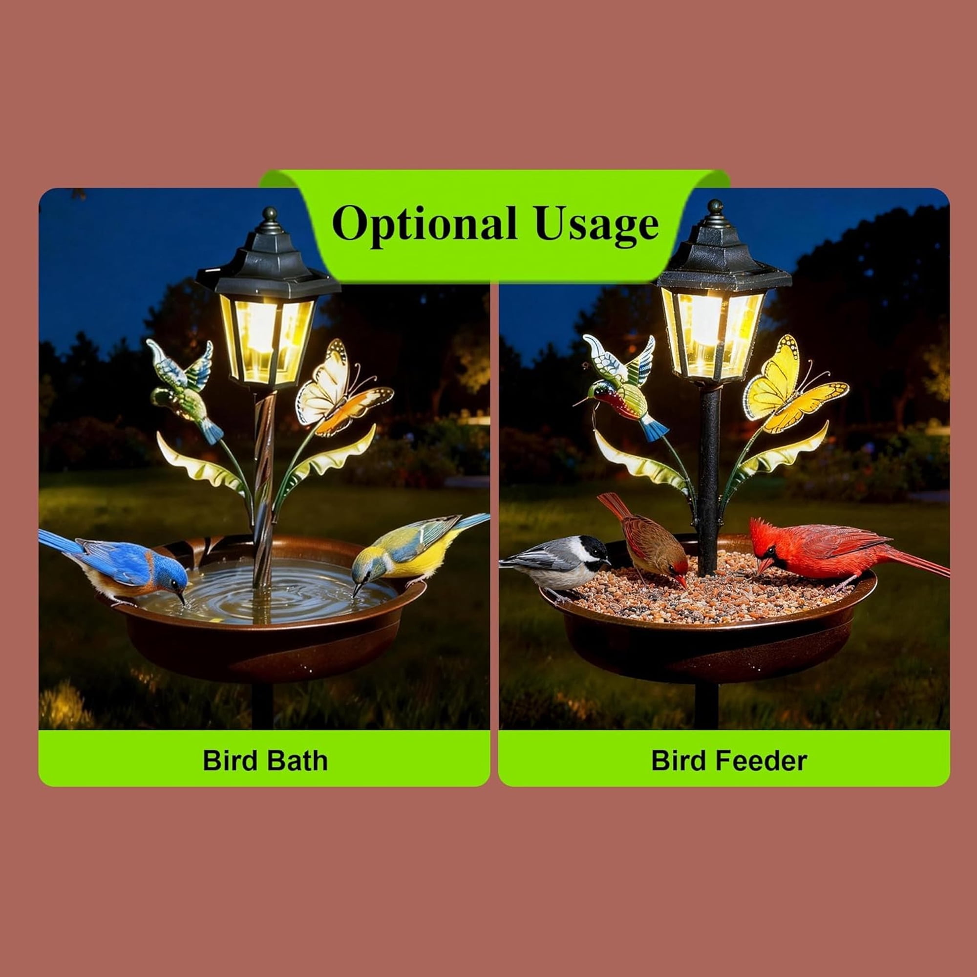 COCOBELA Bird Bath for Outside, 42In Vintage Freestanding Birdbaths with Solar Light for Outdoors, Double Metal Bird Bath Feeder Bowls for Garden Patio Yard Lawn Decor