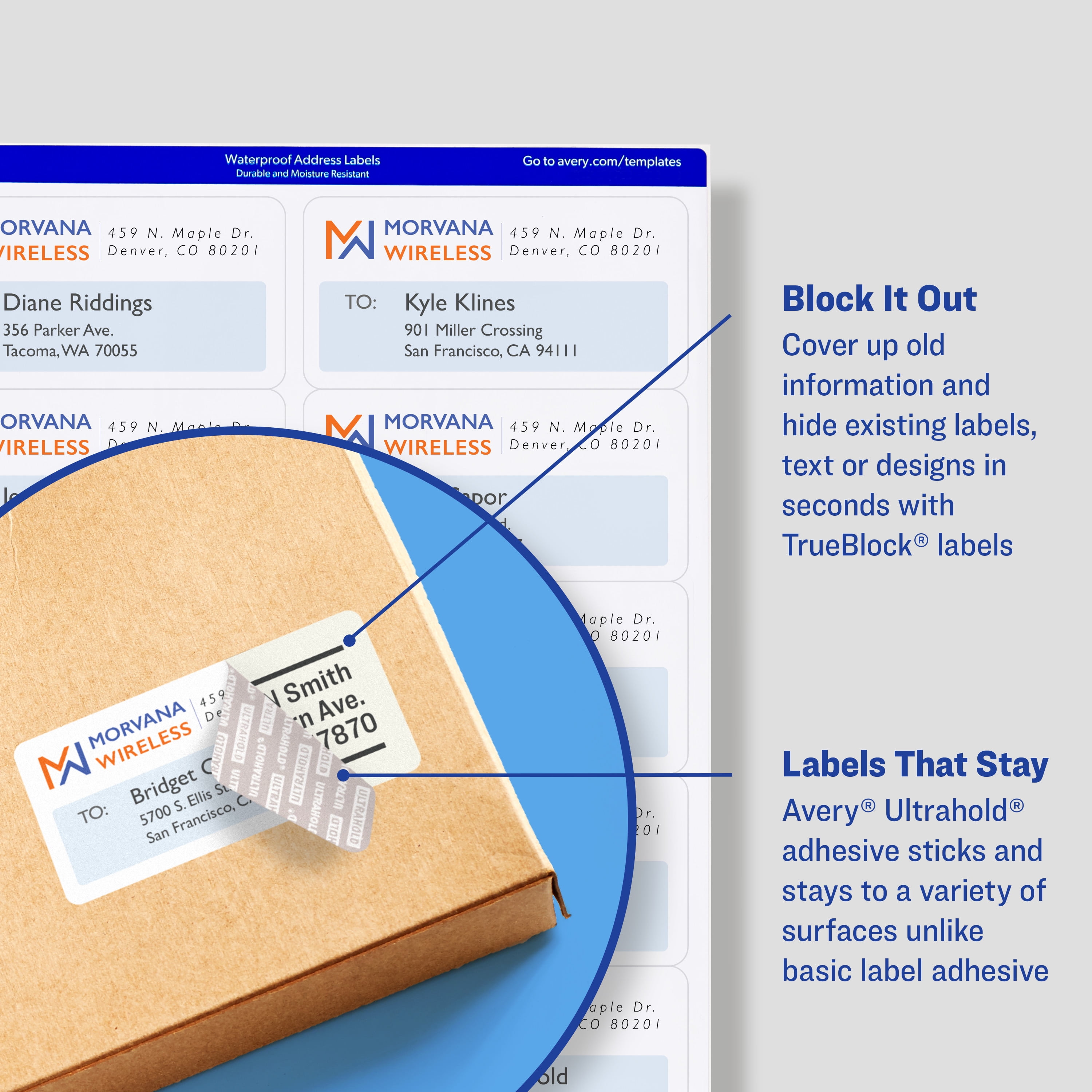 Avery Waterproof Shipping Labels with Ultrahold Permanent Adhesive, 5-1/2