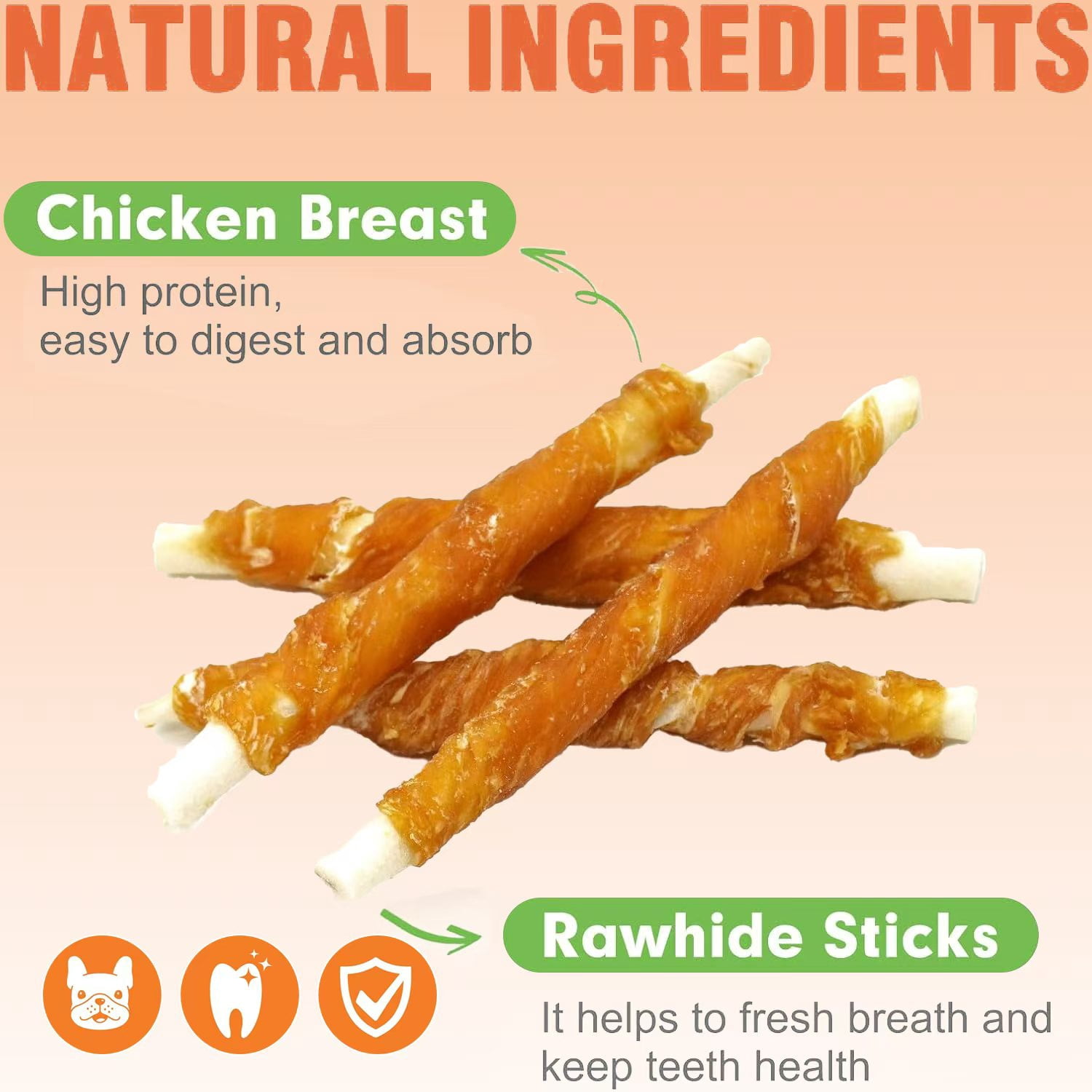 KITTYAMIGO 36PCS Premium Chicken Wrapped Cowhide Teething Treats for Dogs - Natural Grain-Free Dental Chews for Puppies and Adult Dogs, Perfect Training Reward & Oral Care Chew Sticks