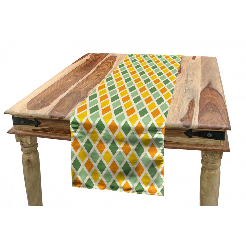 Retro Table Runner, Classical Checkered Pattern in Yellow and Green