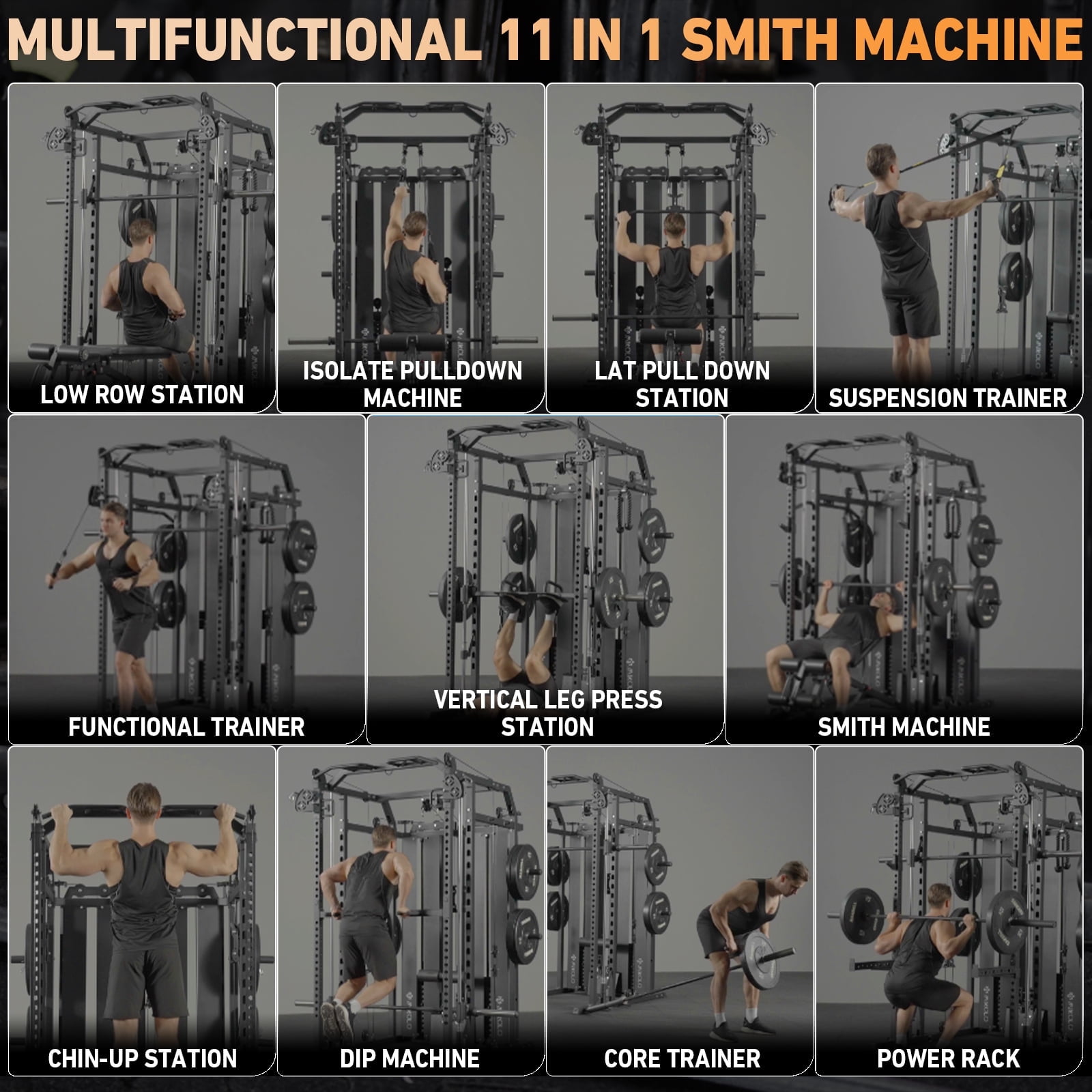 Mikolo Smith Machine Home Gym, 2200LBS Power Rack with 36pcs Aluminum Pulley, Functional Trainer with Dual 128LBS Weight Stack, Full Body Workout Home Gym