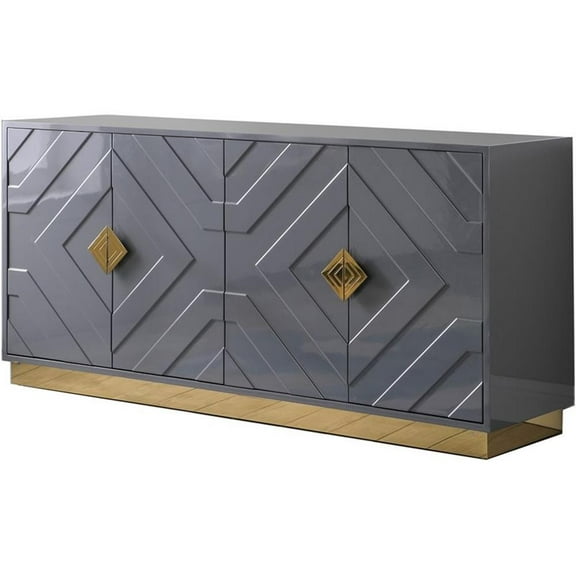 Pemberly Row Mid-Century 65" Wood Sideboard with Gold Accents in Gray