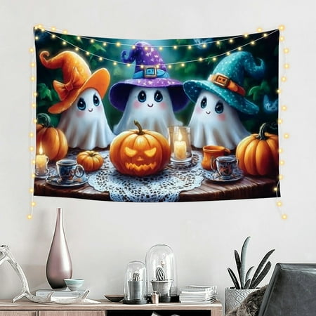 FCXZI Halloween Photo Backdrop Cute Ghost Have A Tea Party Tapestry Decor Halloween Decoration and Supplies for Home Party 60*40in