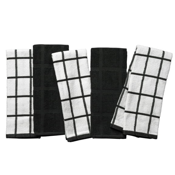 Thyme & Table Kitchen Towels, Black & White Windowpane, 5 Pack Set