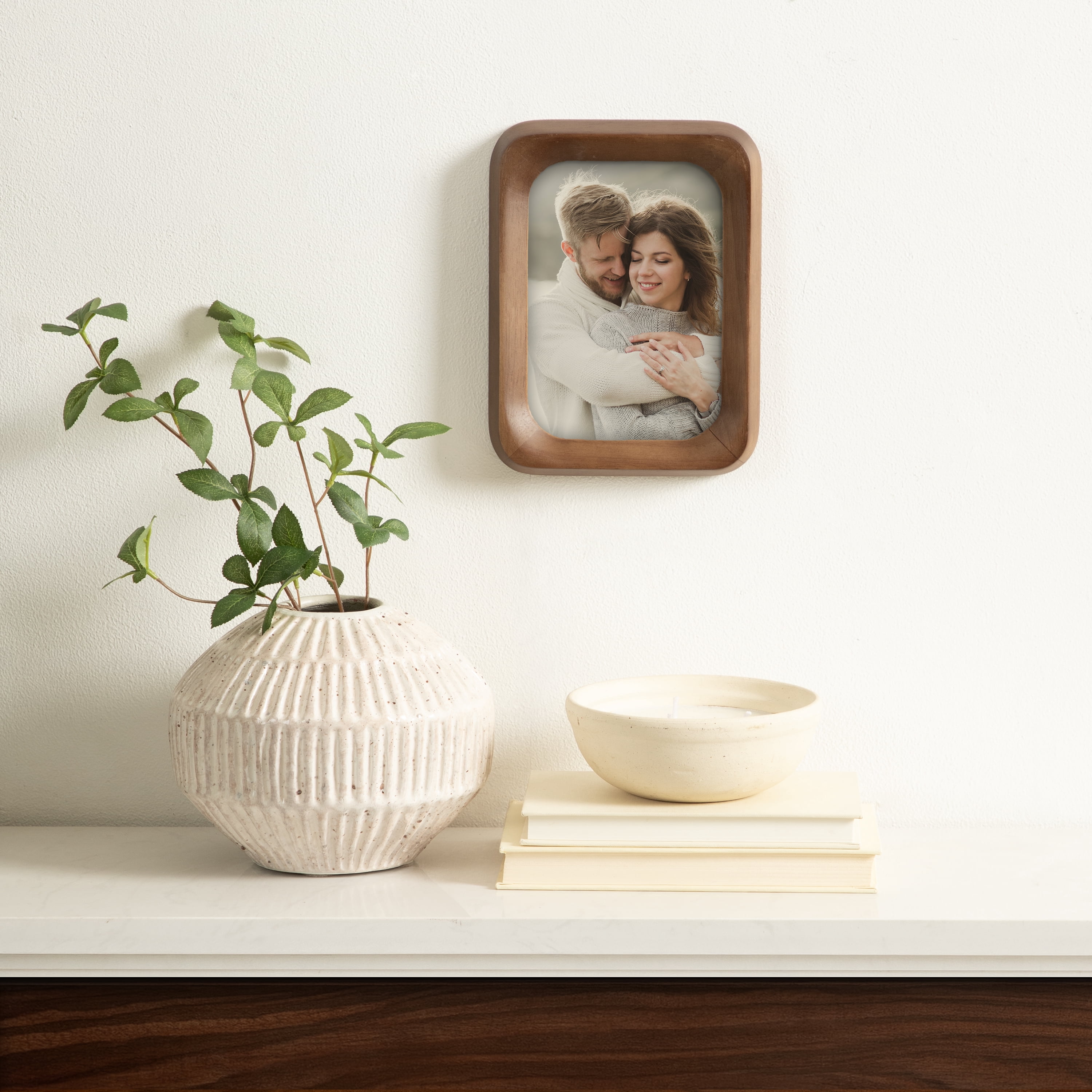 DesignOvation – 5x7 Picture Frame – Shaped Medium Walnut Tabletop Photo Frame