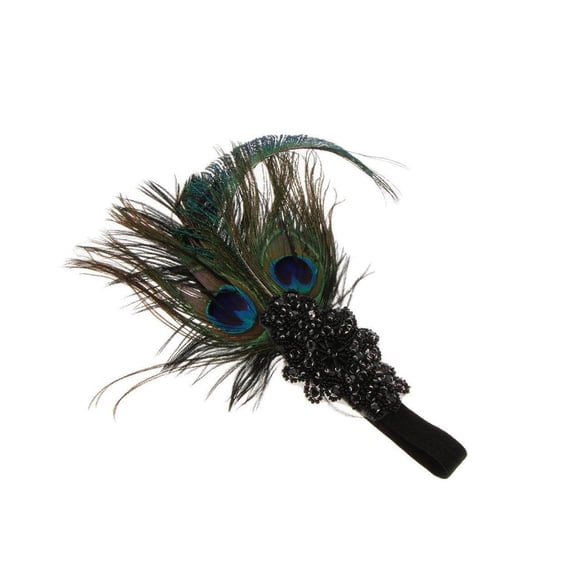 Vintage Lady Peacock Feather Applique Forehead Headband Headpiece Headband Hair Costume