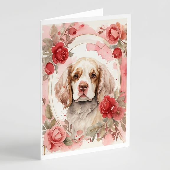 Clumber Spaniel Valentine Roses Greeting Cards Pack of 8 7 in x 5 in