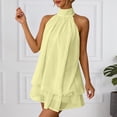 thumbnail image 6 of Chiffon Dresses for Women Halter Drop Waist Mini Dress Ruffle Wedding Guest Dress with Built-in Shorts Backless Flowy Summer Dresses for Club, Night Out and Holiday Brunch Outfits, 6 of 8