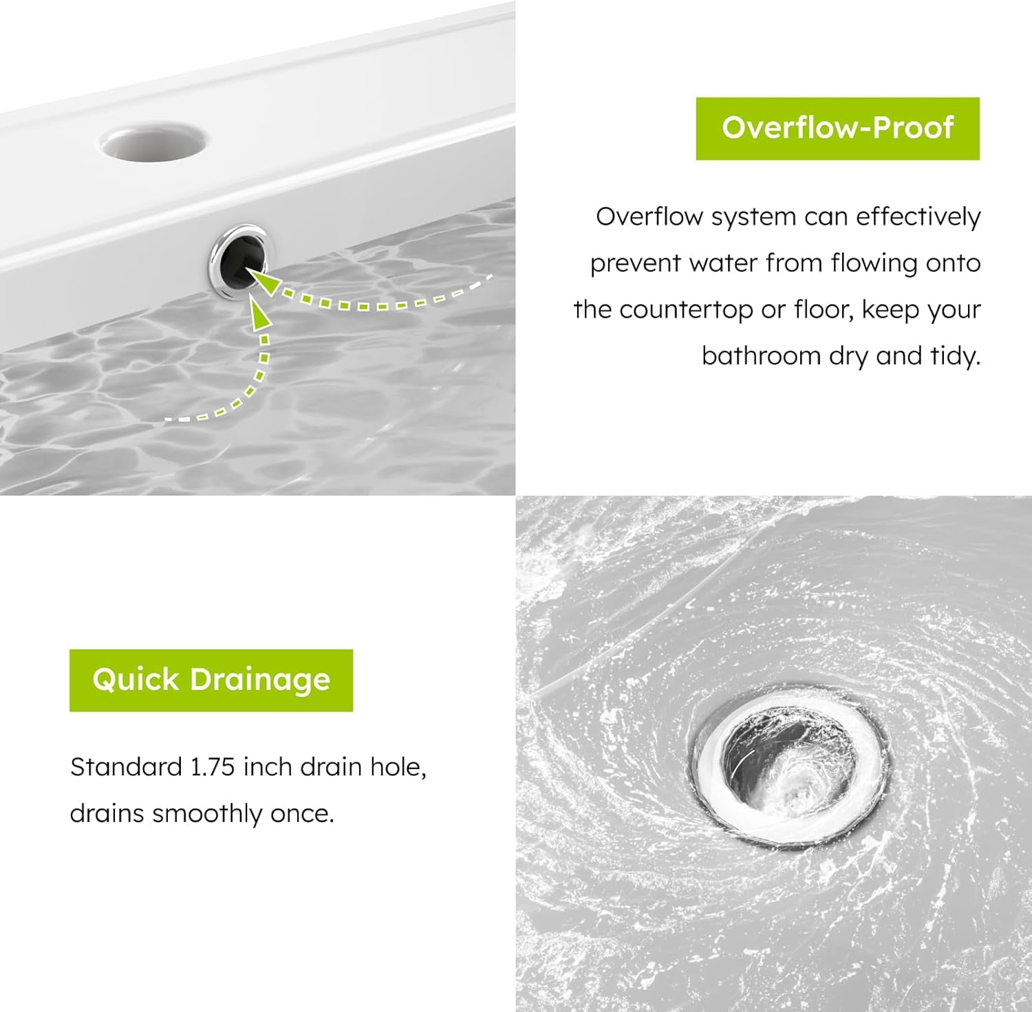 EVOKEDEN Bathroom Sink, Bathroom Counter Top 24'' x 18'', Rectangular Porcelain Ceramic Vanity Basin with Overflow, Single Sink Basin Vanity Top, Glossy White