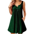 thumbnail image 1 of Femmes Robe Plissée Bouton Veste Robe Casual Veste T-shirt Casual Poche Réservoir Robe, Vert Foncé, XL, 1 of 6