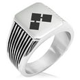 thumbnail image 1 of Stainless Steel Saito II Samurai Crest Needle Stripe Pattern Biker Style Polished Ring, 1 of 1