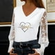 thumbnail image 1 of Xuyuer Women's Romantic Lace Insert V-Neck Blouse with Floral Print and Delicate Sleeves, Feminine Elegant Top for Date Nights, Garden Parties and Special Occasion Outfits, 1 of 6