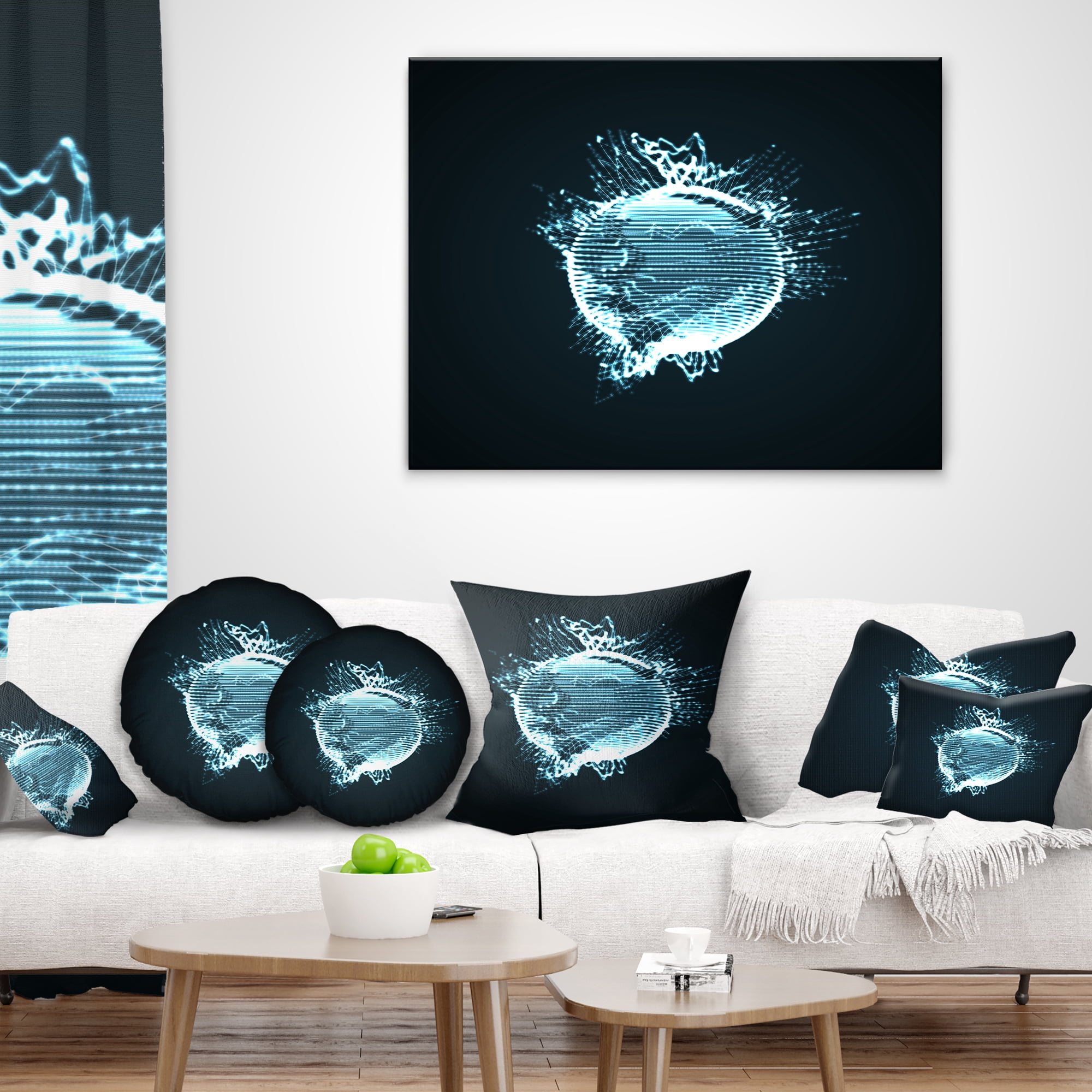Designart Glowing Blue 3D Sphere - Abstract Throw Pillow - 12x20