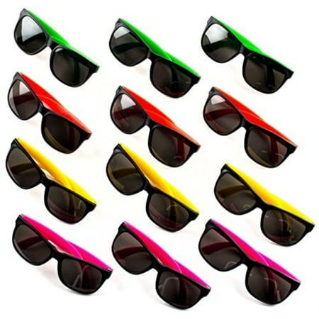 24 Neon Sunglasses For Kids and Adults - Bulk Party Favors for Kid, Goody Bag Fillers, Stocking Stuffers, Bulk Party Pack of 2 Dozen by Neliblu