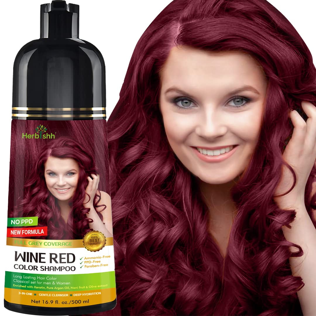 Herbishh Color Shampoo for Grey Hair - Ammonia-Free, Hair Dye in Red 500ml -