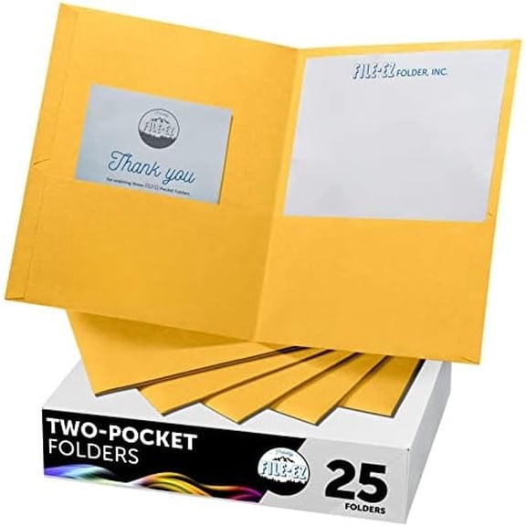Two-Pocket Folders, Yellow, 25-Pack, Textured Paper, Letter Size (EZ-32570)