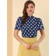 thumbnail image 3 of Blusa Corta Manga Acampanada Ojo De Cerradura En La Espalda Plisado Cuello Alto Lunares Allegra K Azul Marino XL, 3 of 6