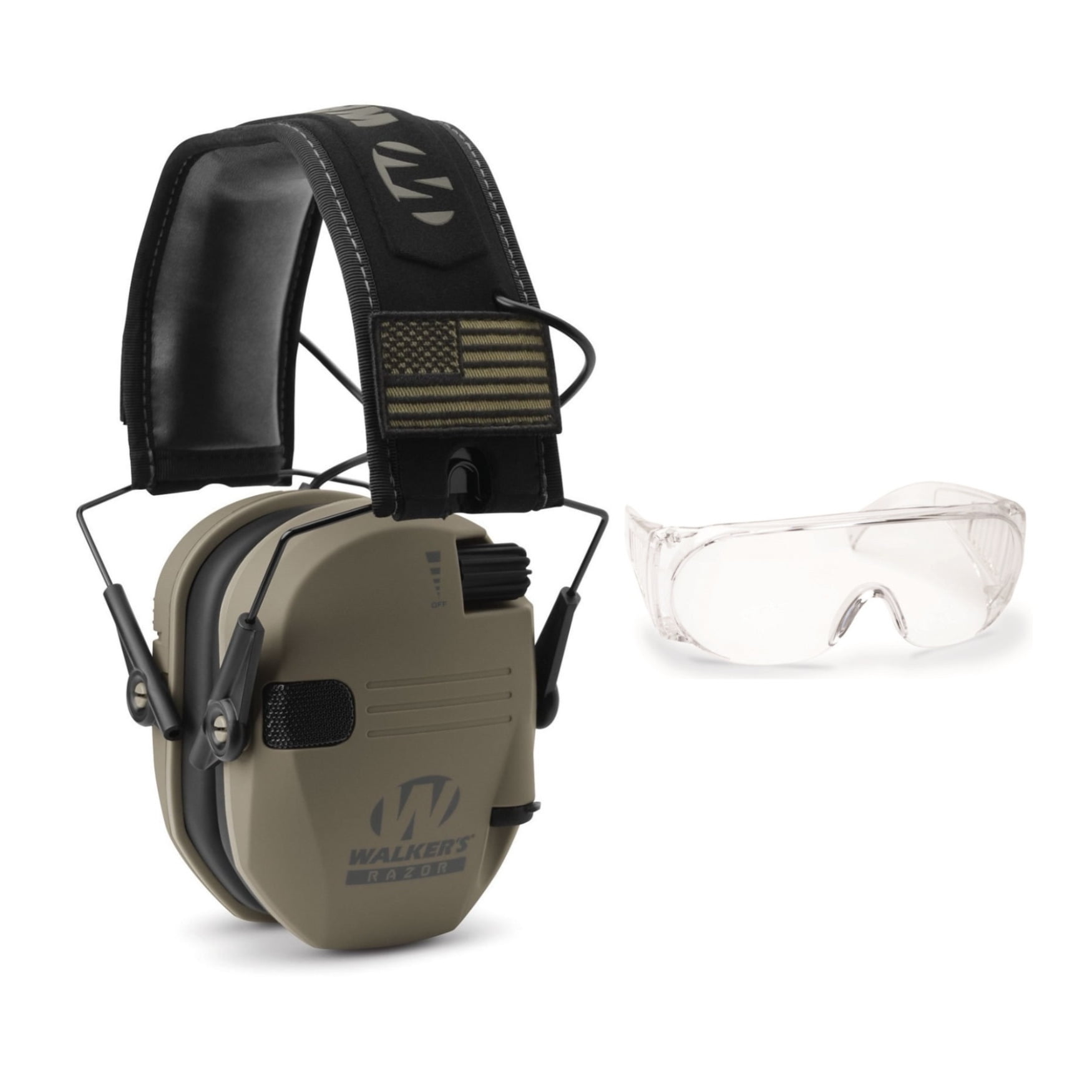 Walker's Razor Slim Electronic Muffs (FDE Patriot) with Shooting Glasses 